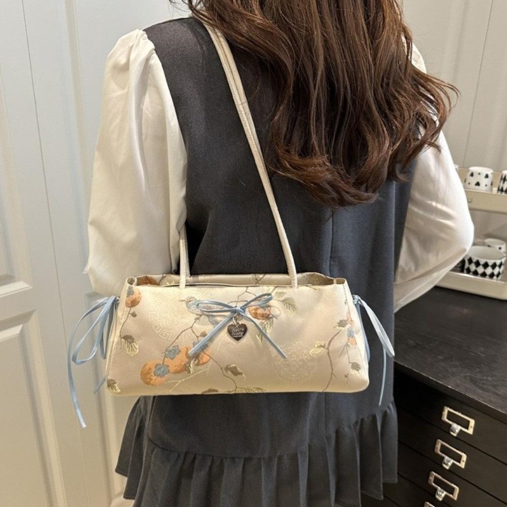 Cloth Bow Shoulder Bag Flower Underarm Bags All-match French Stick Handbag  Girls