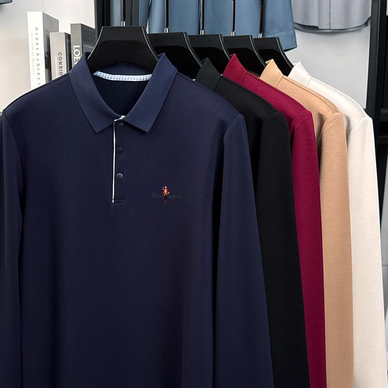 Original Quality Men'S Polo Shirt Solid Color Exquisite Cartoon Embroid Long Sleeve Autumn Lapel T-Shirt Business Trend Menswear