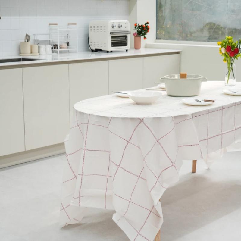Modern Check Tablecloth for 6-Person Dining Table Washable Large Tablecloth for 6 Seater Table
