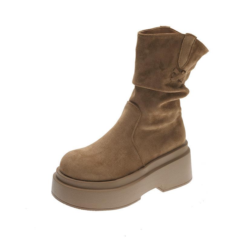 Long boots women's thick-soled small boots suede autumn and winter wasteland heightening and stacking tide fashion boots new style
