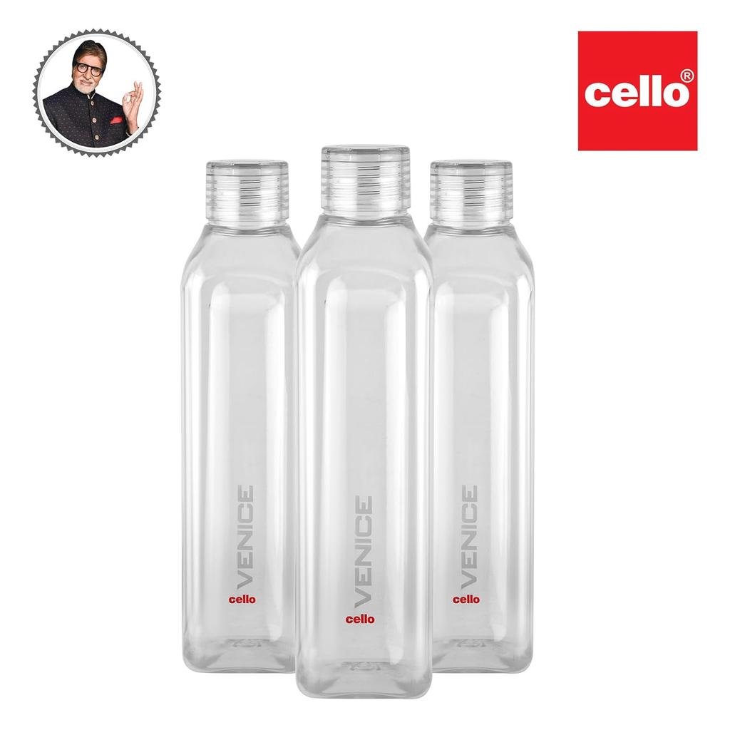 Cello Reusable Leakproof Fridge Bottles For Home Office Travel Use | 1000ml Unbreakable Water Bottle Set Of 3 | Transparent Sleek BPA-Free Design