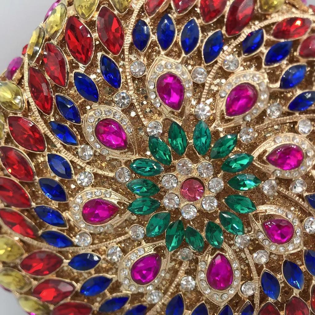 WHTUOHENG Abendtasche Runde Blume Strass Clutch Taschen Für Dame Kristall Hochzeit Braut Florale Handtaschen Damen Cocktail Geldbörsen