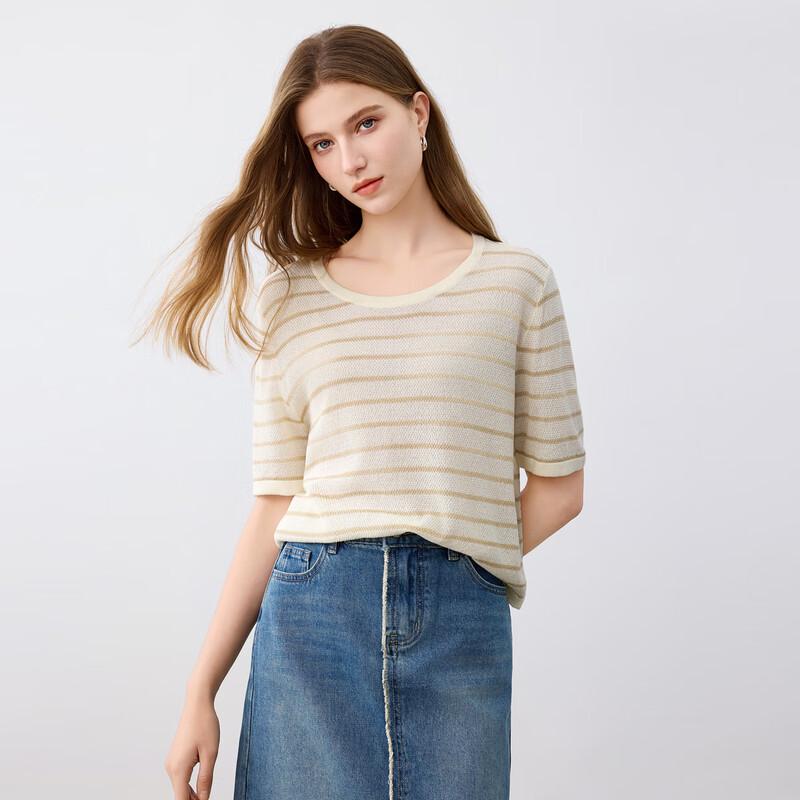 

Elva Island Women s Thin Striped Short Sleeve Knit Top M