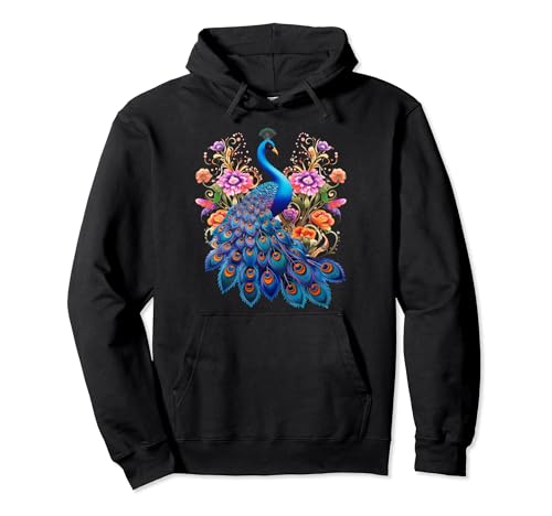 Colorful peacock and flower design hoodie
