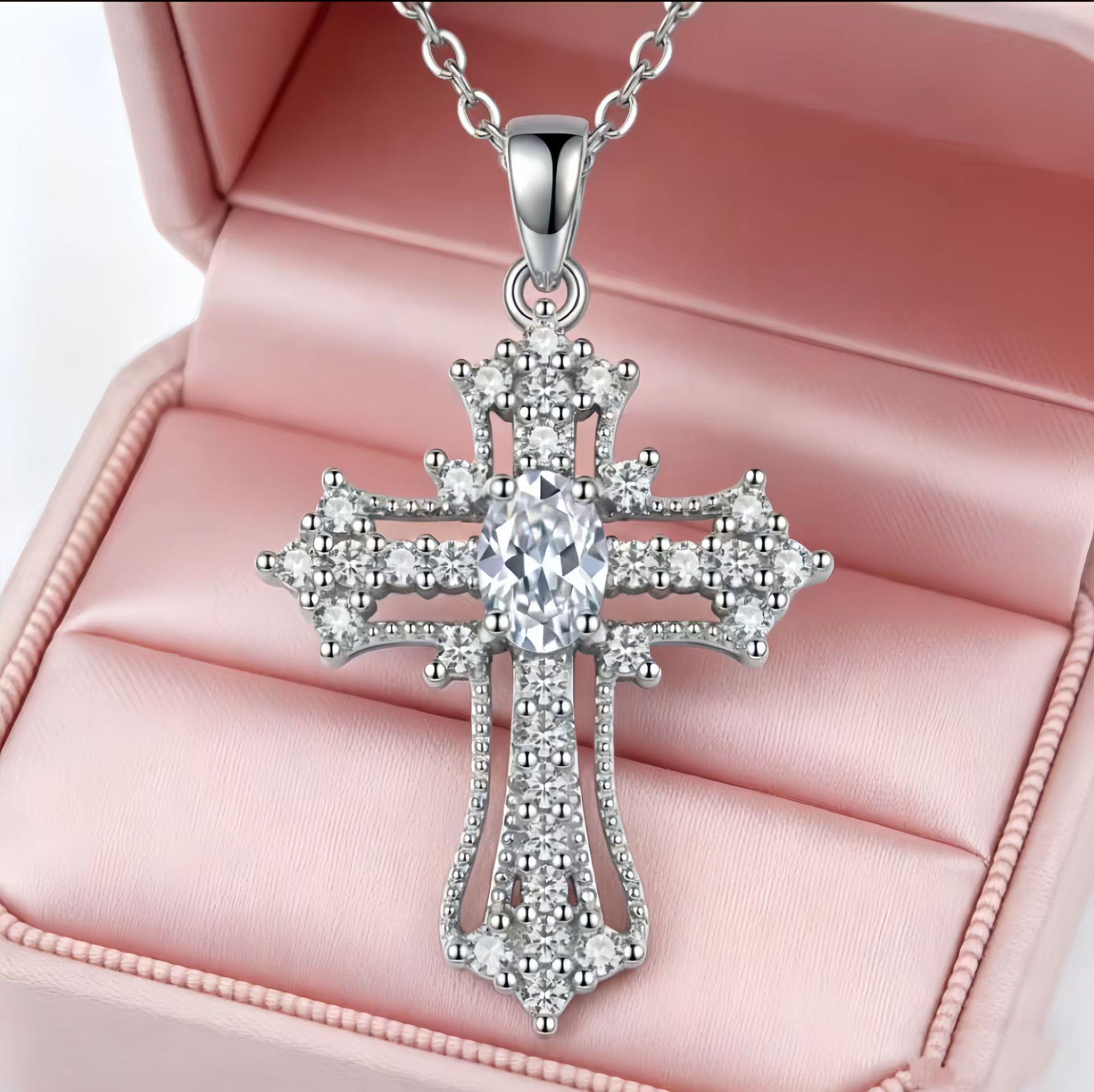 European and American Style Hollow Cross Pendant Necklace: Women s Zirconia & Gemstone Jewelry