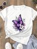 Women's Plus Size Purple Butterfly T-Shirt - Casual Round Neck Short Sleeve Blouse-Shown--Fill Top S