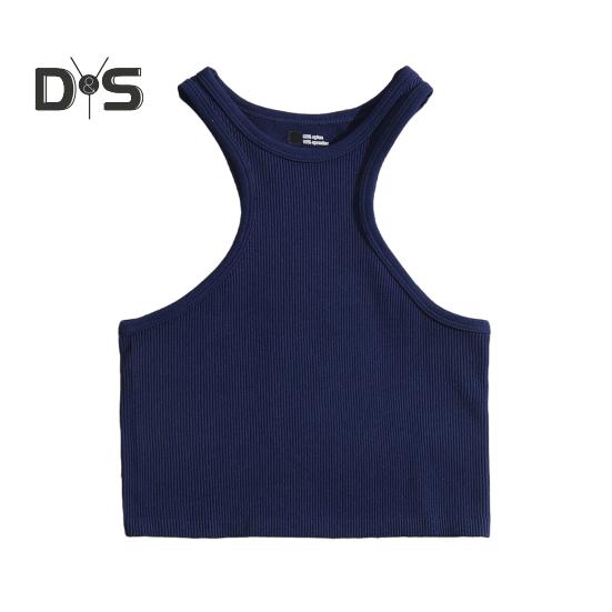 Women Running Vest O-Neck Sleeveless Short Tank Tops Solid Color Ribbed Elastic Fitting Quick Drying Racer Back Vest