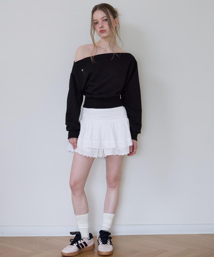 Rosefranz Crop Off Shoulder Sweatshirt [Black]