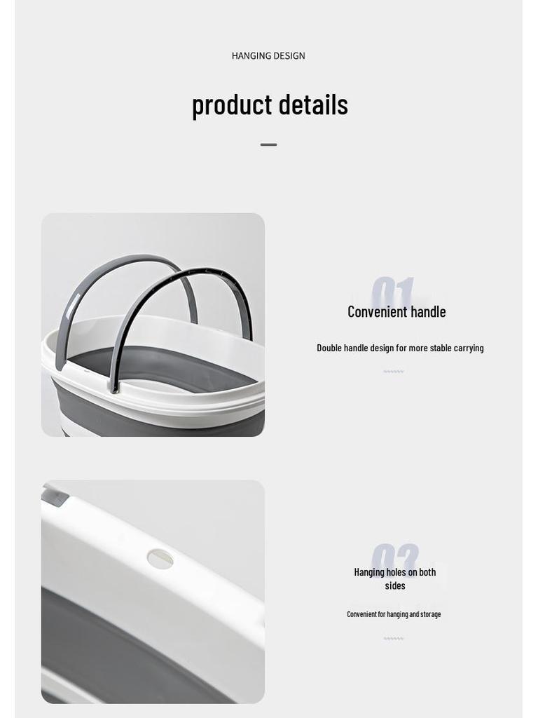 Foldable Household Storage Bucket with Handle - Large Capacity, Portable for Outdoor Camping, Car Use, or Laundry.