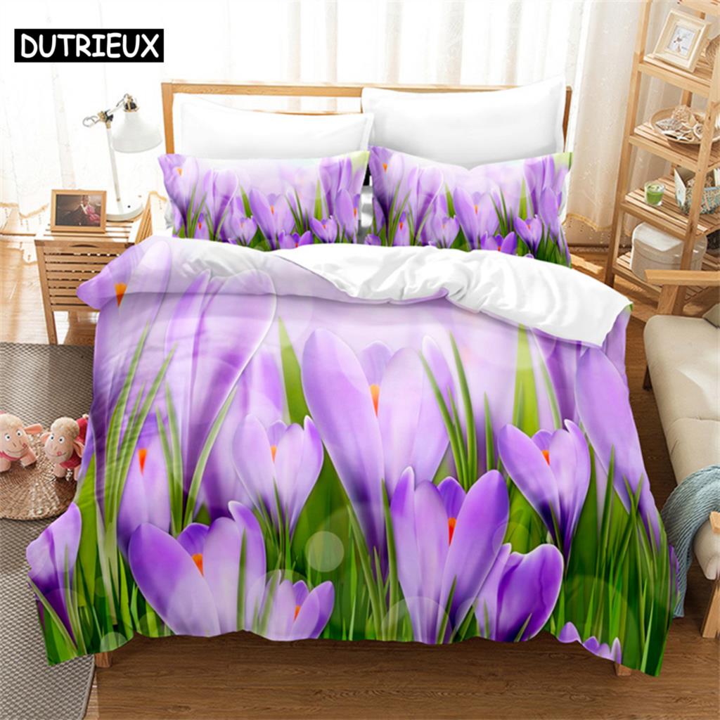 Butterfly Tulip Queen Bedding Set Duvet Cover Kids Bedroom Bed Set Comforter Cover Set King Size Duvet Cover Set Bedding Sets