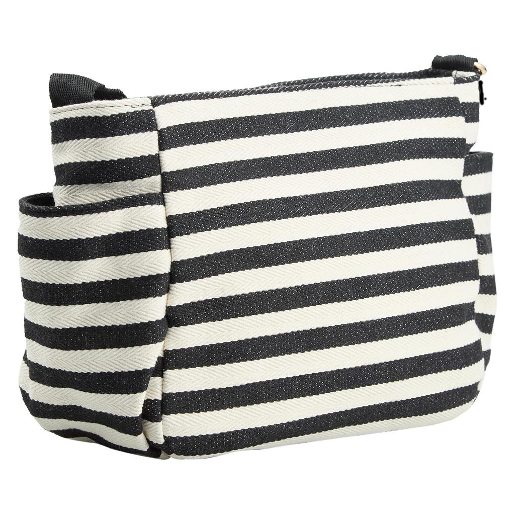 VASKA by moz Women's Shoulder Bag, Horizontal, Cotton, Striped, Elk, Deer, Veska, Nordic Style, VM6-226, Black