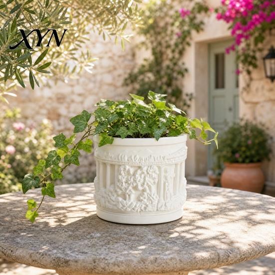 Removable Inner Basin Pot Mini Roman Column Planter, Vintage Embossed Flower Pot, Small Greek Split Tank Planter Pillar Shaped Plant Container