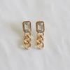 _yy42 White Gemstone Chain Drop Earrings