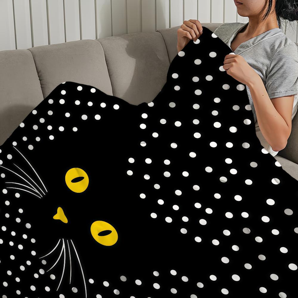 Modern Black Cat Polka Dots Cute Abstract Fashion Soft Warm Plush Blanket Dorm Sofa Living Room Hogar Bedroom Gift Home Flannel