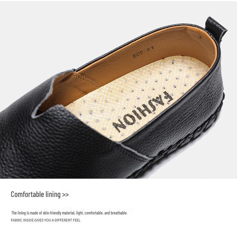 Men's Trendy European & American Slip-On Leather Casual Driving Shoes - Breathable Low-Top, Large Sizes Available