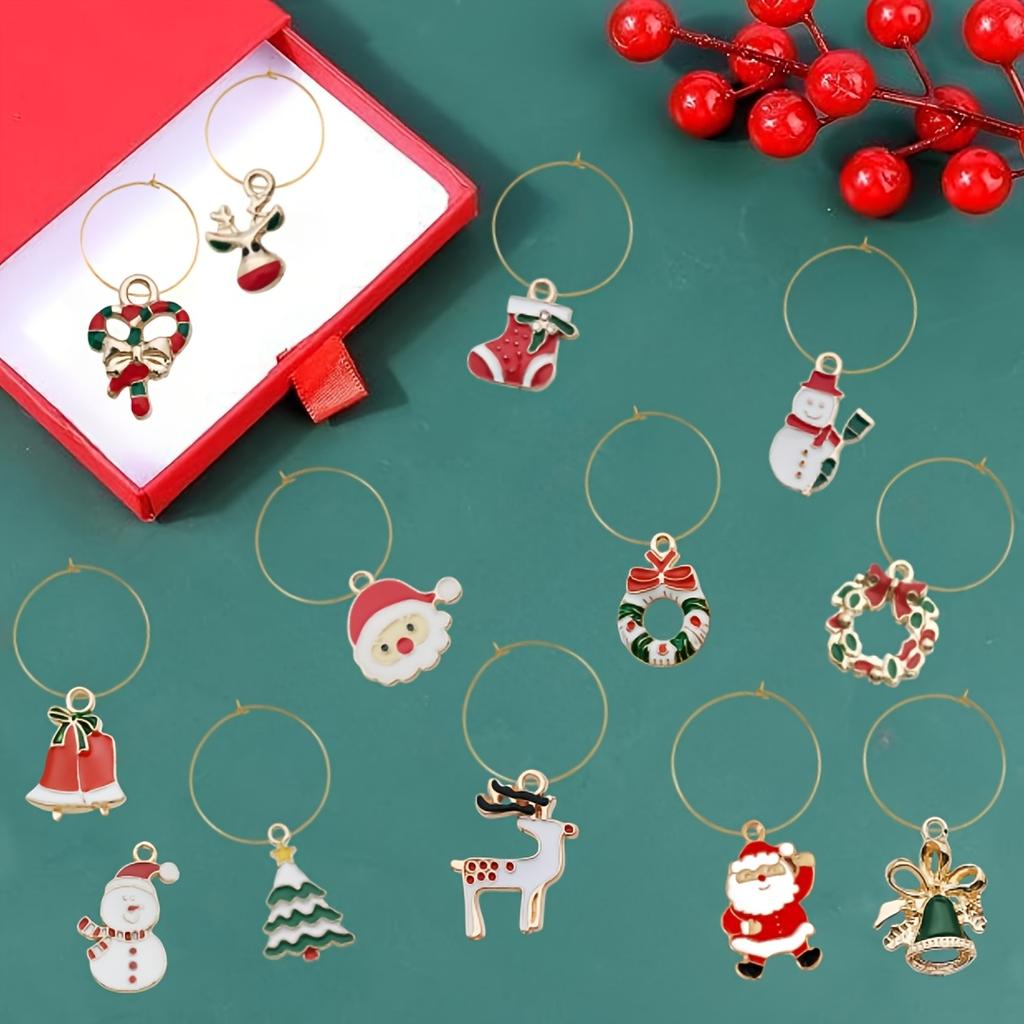 16-Piece Christmas Wine Glass Charm & Goblet Identifier Set for Holiday Tasting Parties and Gifts