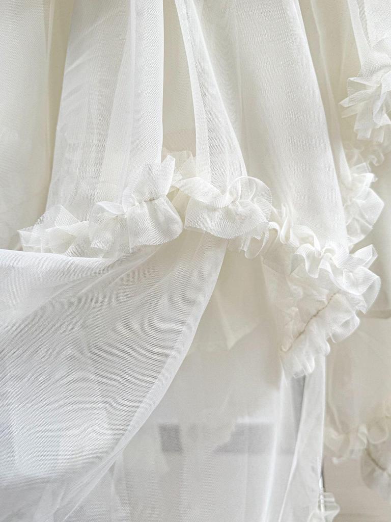 Elegant White Ruffle Mesh A-Line Skirt