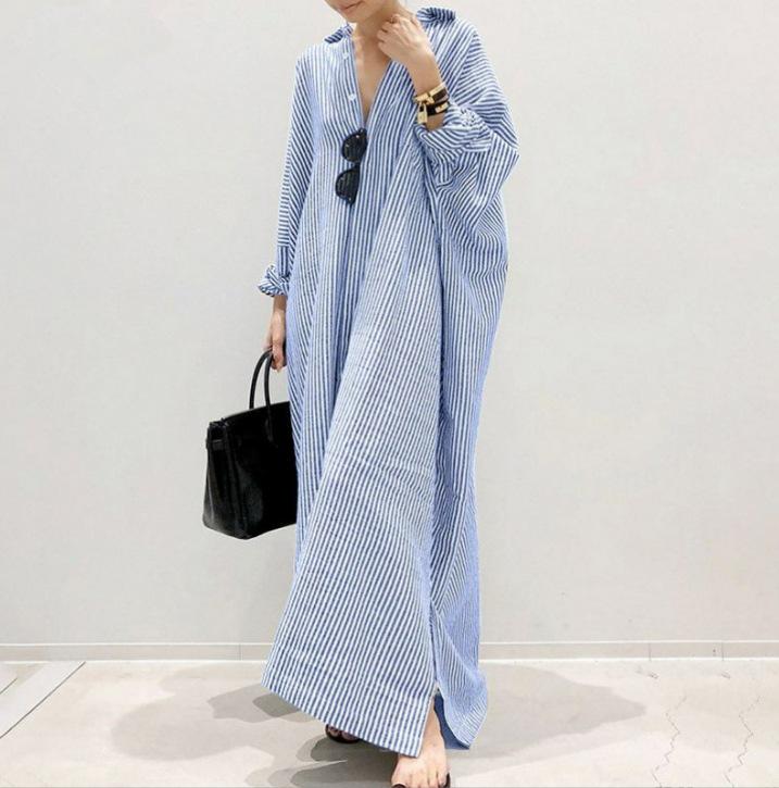 European & American Women's Plus Size Loose Striped Print Long Dress
