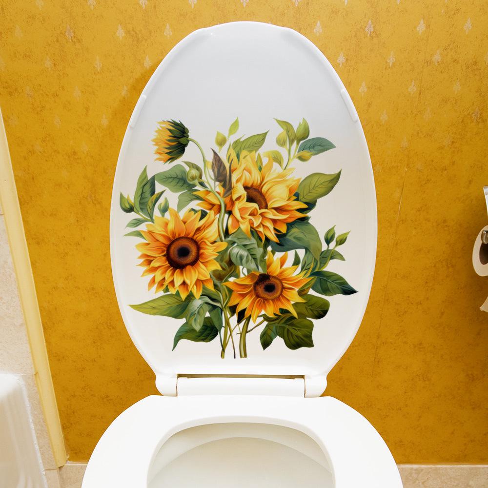 Waterproof Sunflower Toilet Wall Stickers - Self-Adhesive Bathroom Decoration