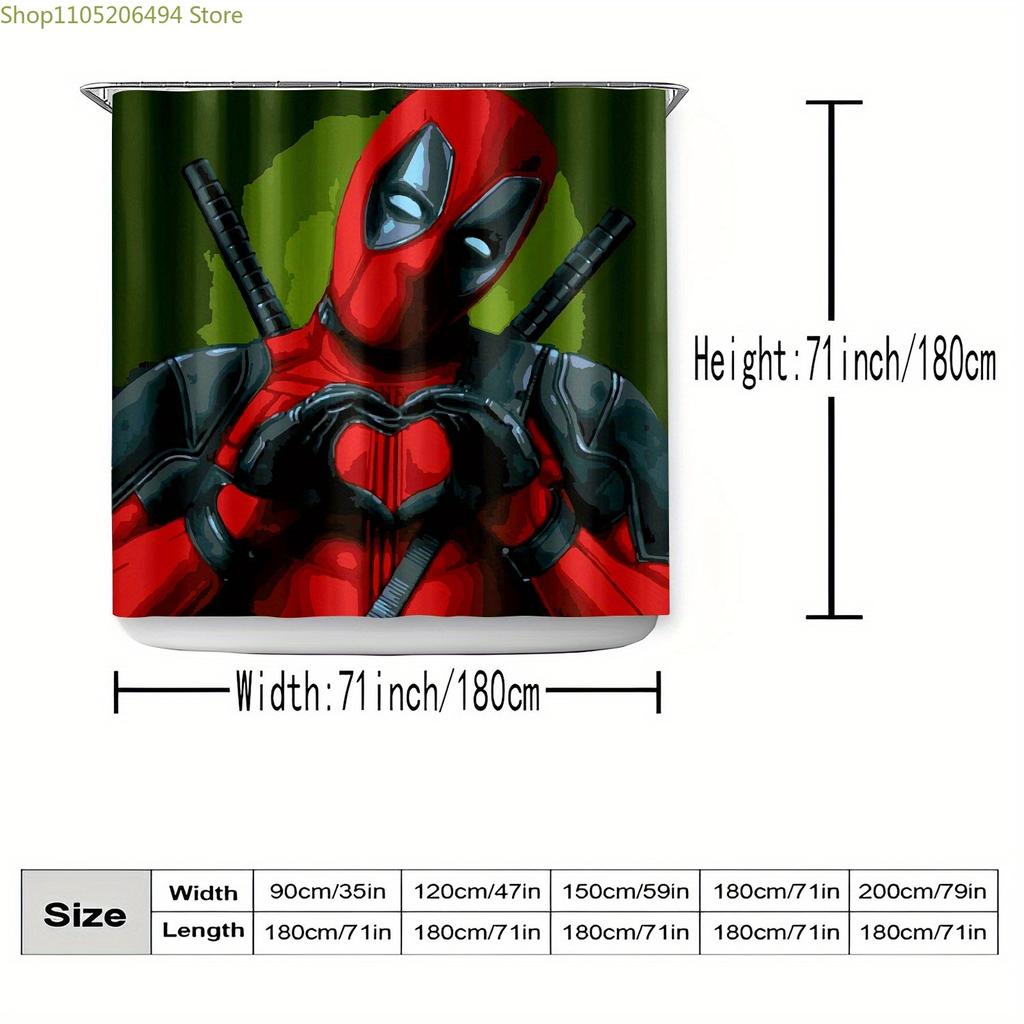 1pc Marvel Shower Curtain Deadpool Printed Pattern Bathroom Shower Curtain, Modern Shower Curtain, Shower Curtain with Hooks,