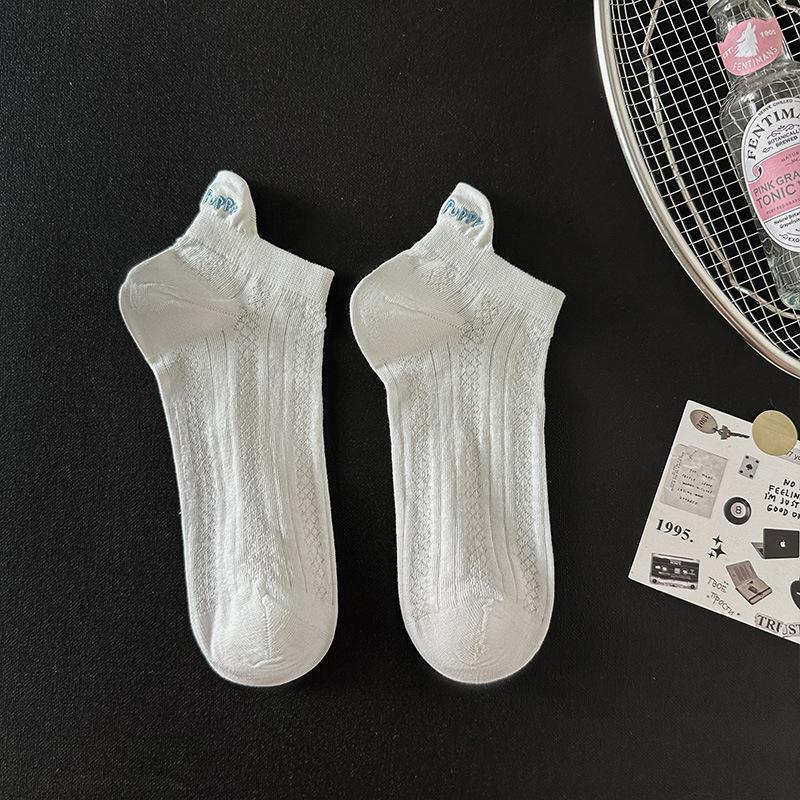 

Носки с мультяшной вышивкой для женщин на лето, тонкие сетчатые ажурные носки-лодочки в полоску с объемными ушками, бесшовные короткие носки 1 pair