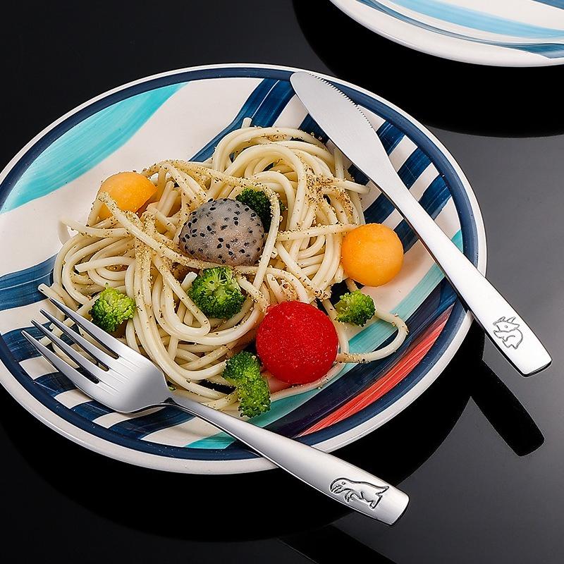 Affordable 304 Stainless Steel Children's Tableware Set, Dinosaur Pattern Knife Fork Spoon, Easter Kids Utensils for Daily Use