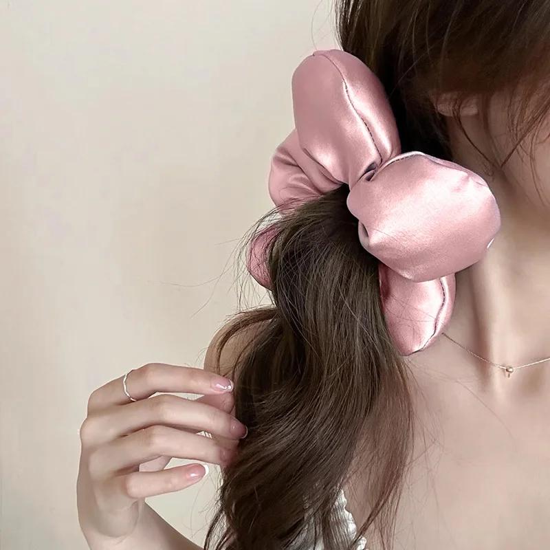 Oversized Fluffy Bread Flower Elastic Hair Ties for Women Solid Color Sweet Cute Girls High Ponytail Scrunchies Trendy Headdress