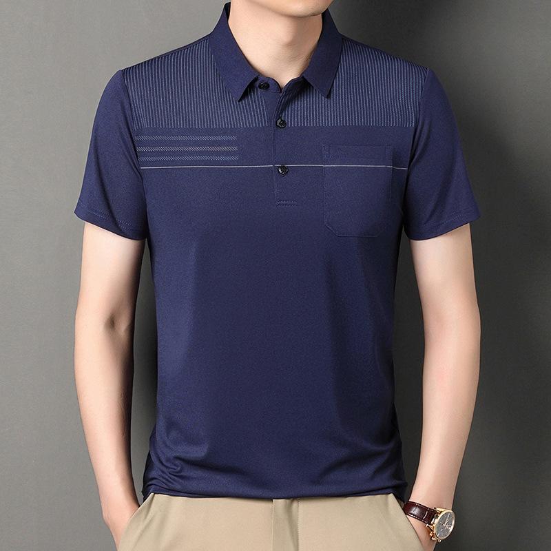 

Мужская рубашка поло с настоящим карманом, деловая, с тонкими полосками и лацканами, с коротким рукавом, на высокой резинке 4XL