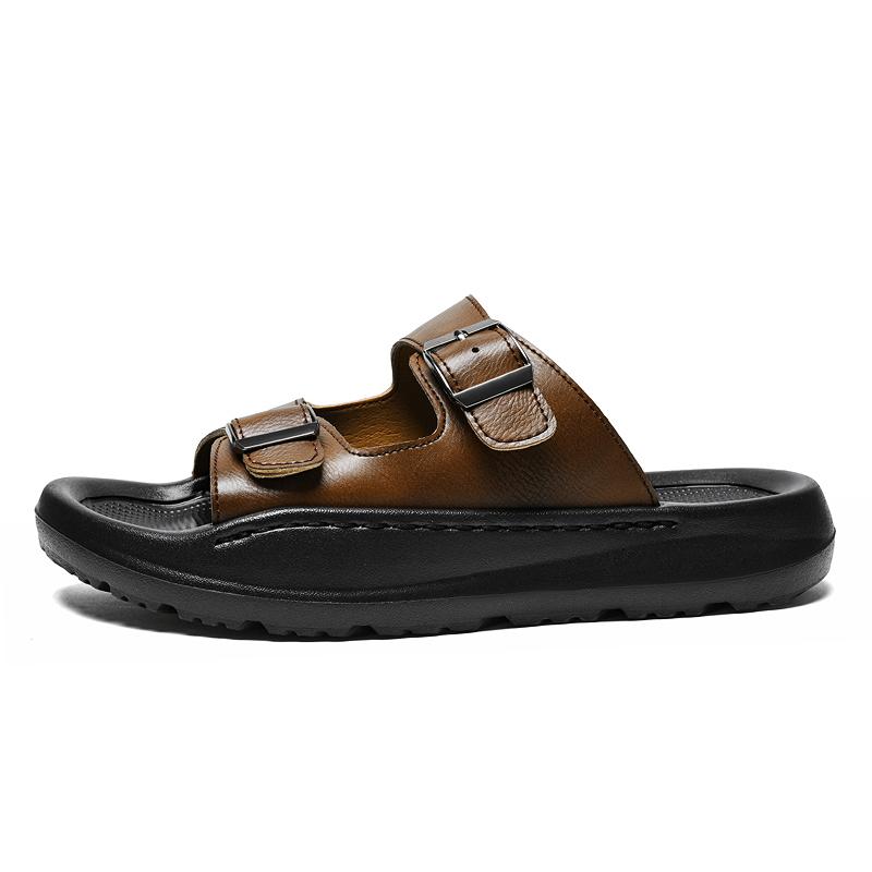 Męskie Sandały Platformy z Prawdziwej Skóry Gruba Podeszwa Zwiększające Wzrost Klapki Wygodne Codzienne Letnie Outdoorowe Klapki