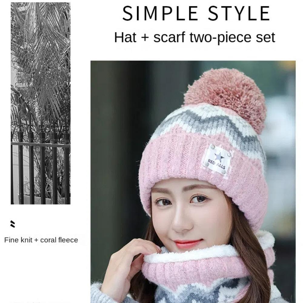 Soft Scarf and Hat Set Elastic Hooded Thermal Cap Korean Style Cold Proof Scarf  Autumn
