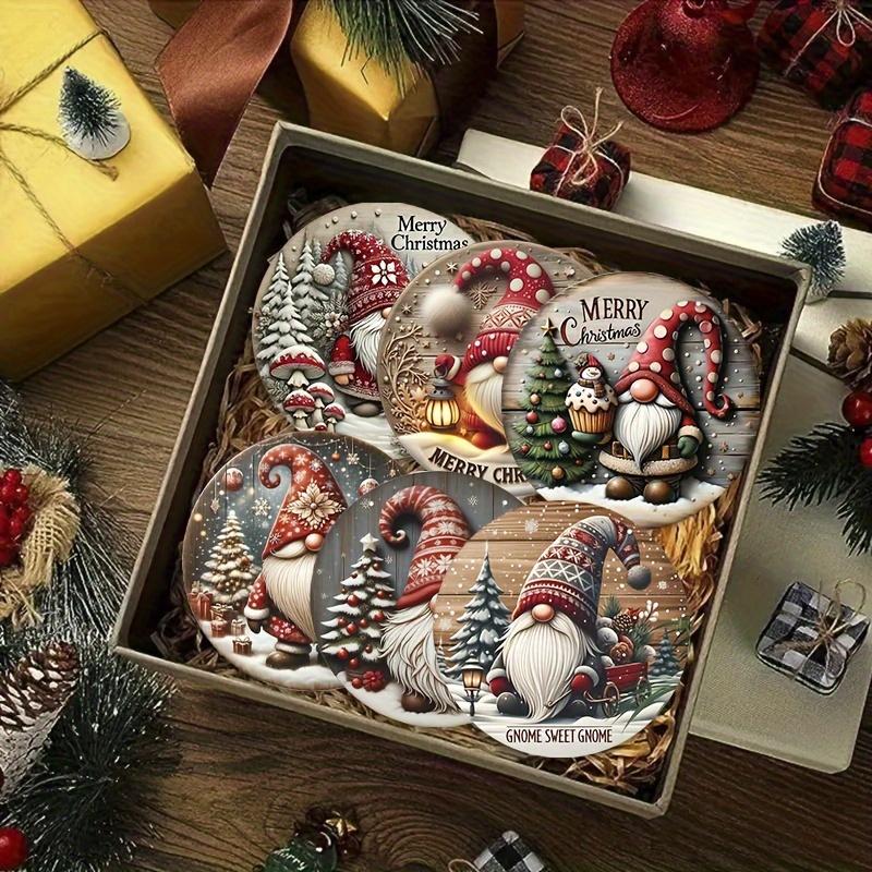 

6pcs Christmas Gnome Pattern Wooden Coasters- Heat Resistant, Home& Coffee Shop Decoration Drink Mats