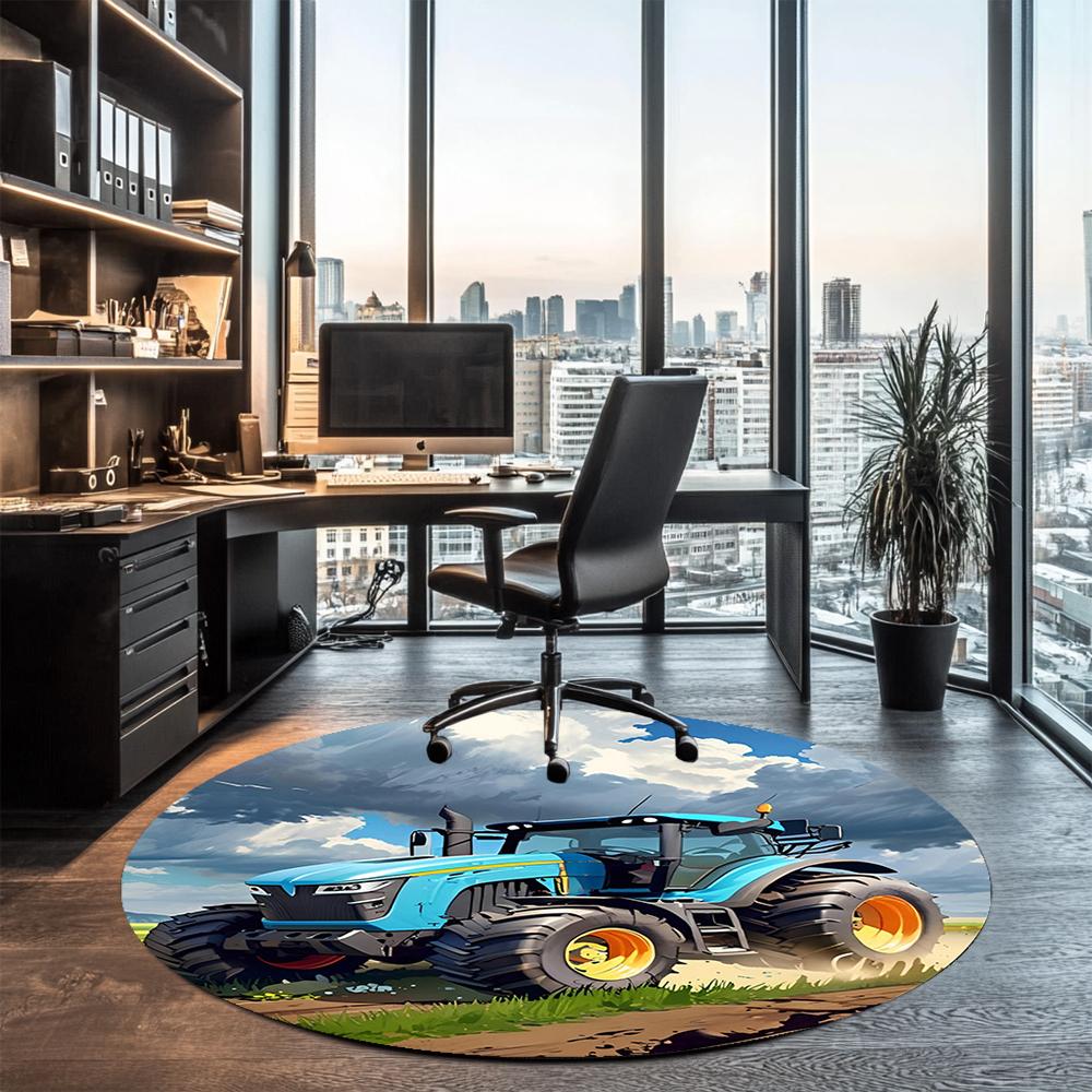 Truck Printed Round Rug Carpet Chair Rug Area Rug Entryway Doormats,for Office Chair Living Room Bedroom Kitchen Room.