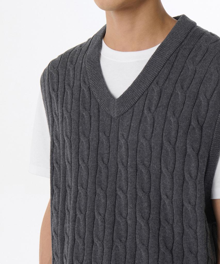 Musinsa Standard Cotton Cable V-Neck Knit Vest [Gray]