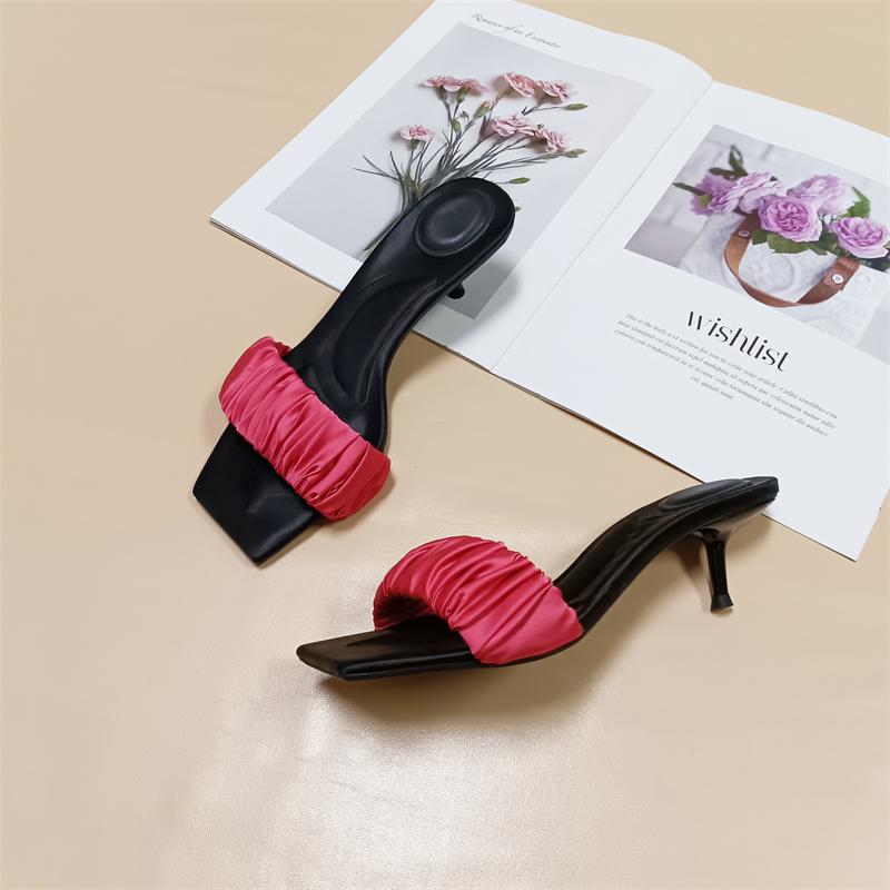 Fashion Female Shoes Slippers Women Summer Heeled Mules Slides Square Toe 2025 High Thin Rubber Scandals Sexy Pumps Shoes Slippers Women