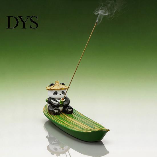 Incense Ash Catcher Fishing Panda Stick Holder, Leaf Boat Burner, Sticks Holder Tray for Yoga Meditation Spa Room Decoration Hand Painted