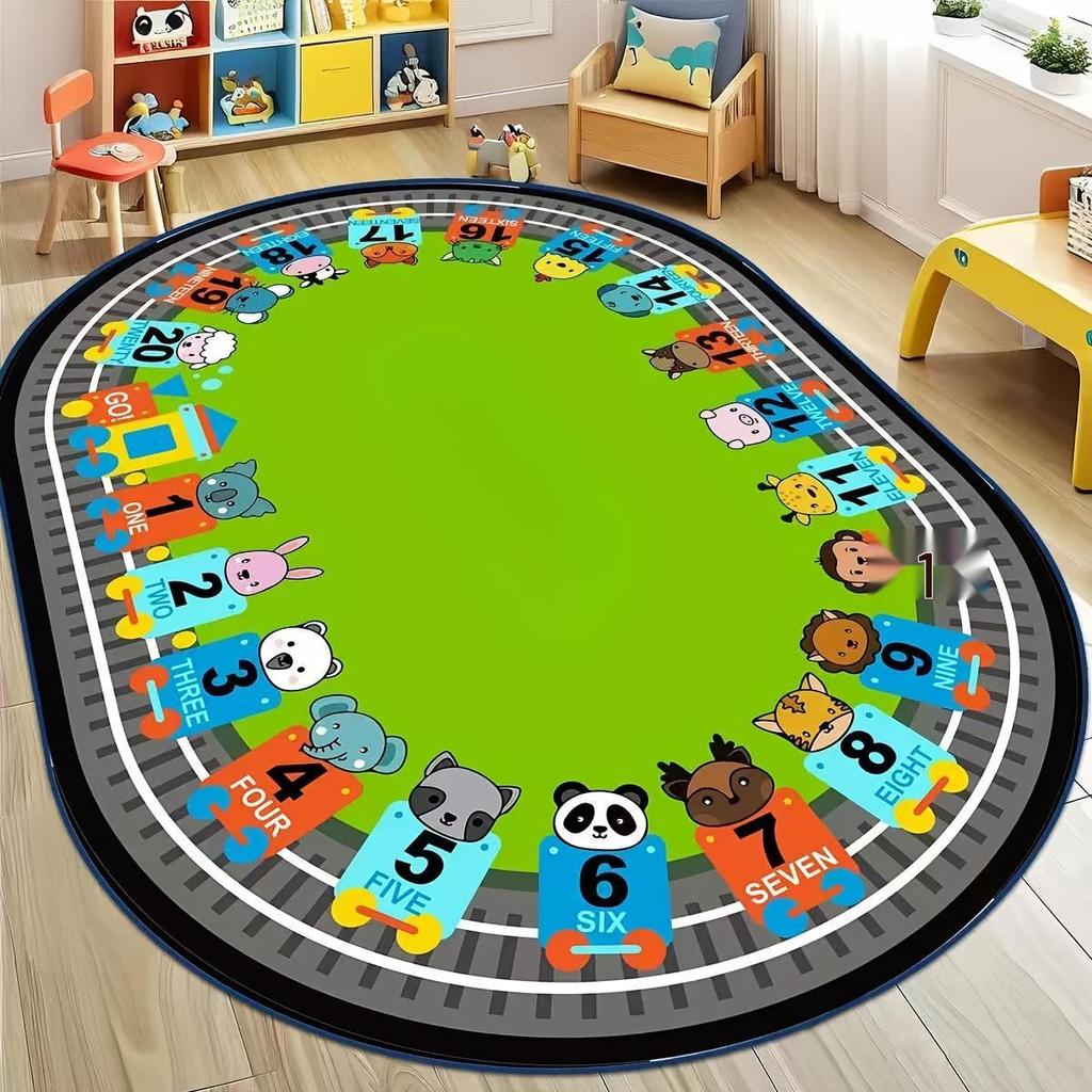 Cartoon Roadway Velvet Rug: Durable, Dirt-resistant Play Mat for Kids