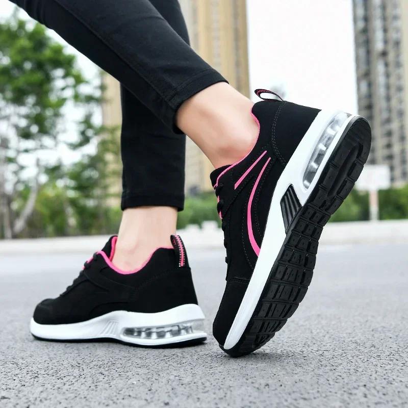 Autumn Ladies Sports High-Quality Non-Slip Jogging Shoes, Fashion Leather Upper Running Shoes Women Soft Fitness Casual Sneakers