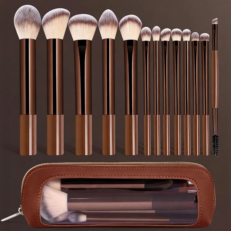 13 Aluminum Tube Makeup Brush Set, Basic Brush, Eye Mix Brush, Highlight Brush, Makeup Brush Included, with Bag.