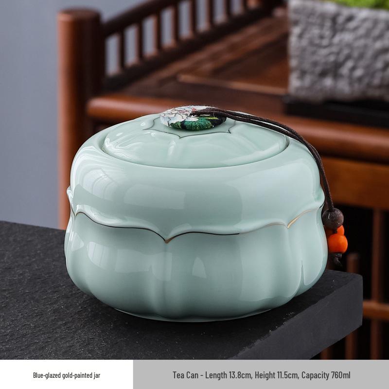 Large Ceramic Tea Storage Canister for Red, Green, Longjing, Biluochun, and Pu'er Tea - Half Jin Capacity
