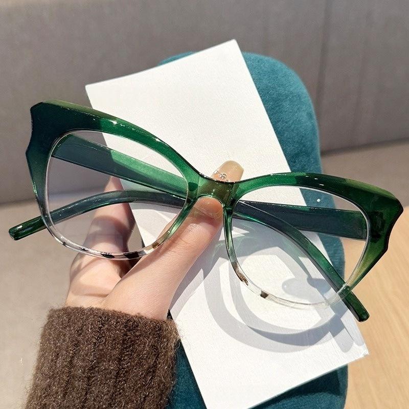 

Модные очки для чтения с оправой для ПК «кошачий глаз» с защитой от синего света для женщин и мужчин, многоугольные очки для пресбиопии с полной оправой + 350 degrees зелёный