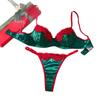 Festliches Spitze Grün & Rot Dessous-Set: BH & String für Damen