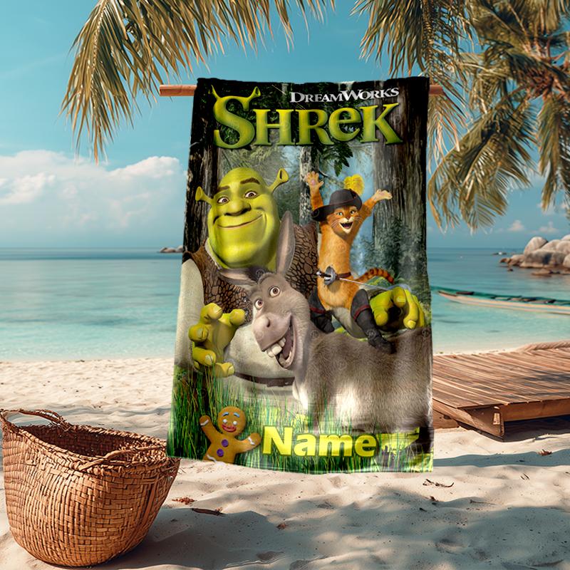Custom Name Ultra-Soft Beach Towel with Shrek Theme,Ideal for Pool - Camping, Diving - Perfect Travel Essential, Vibrant Beach Towel.