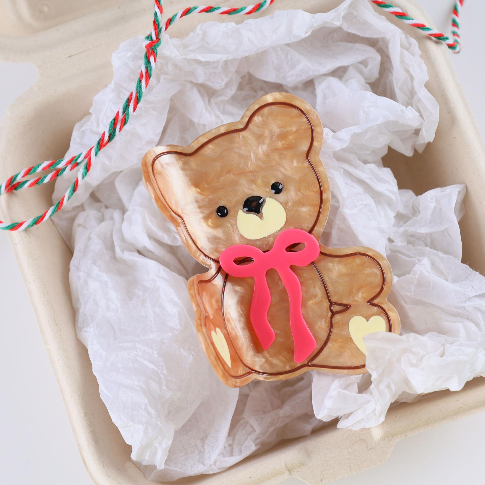 

1 шт. милая заколка для волос с лентой и мишкой, высококачественный ацетатный зажим-краб, заколка-акула для волос с пружинкой на затылке