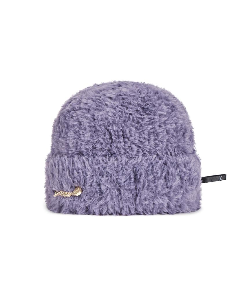 Bajal Safety Pin Fur Beanie Purple Grey