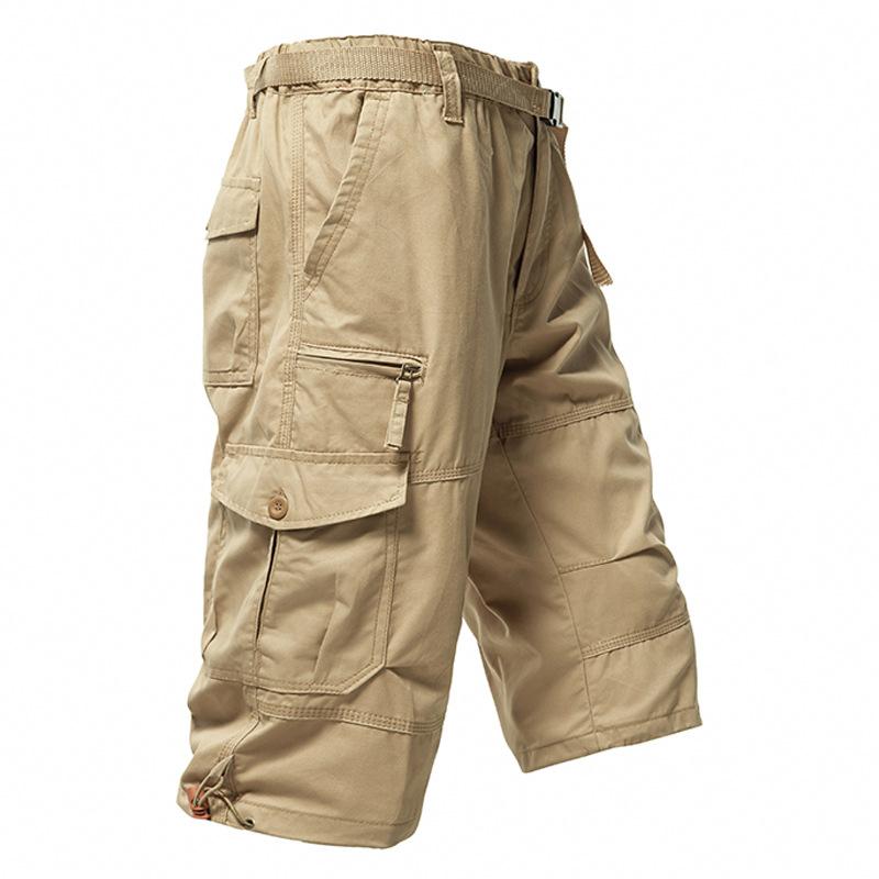 

Men s Summer Al Shorts Quick-drying Cropped Pants Multi-pocket Cotton Cargo Shorts Stretch Sports Male Joggers M хаки