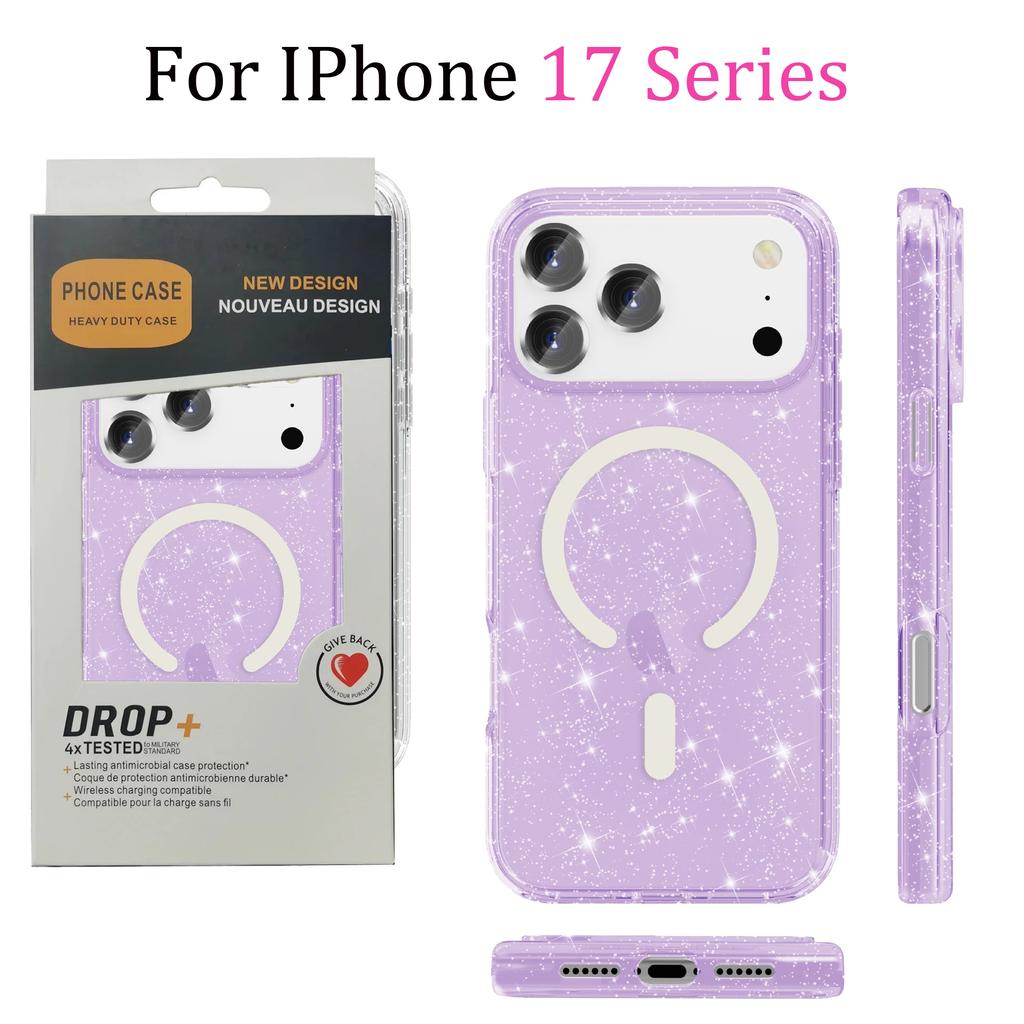 Minimalist Solid Color Glitter Transparent Armor for Magsafe Case for IPhone 17 Pro Max Air 16 15 14 13 Wireless Charging Ott Box Shockproof Cover