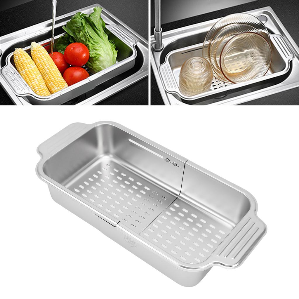 Over The Sink Strainer Extendable 304 Stainless Steel Over The Sink Colander for Kichen Washing Vegetables Fruits
