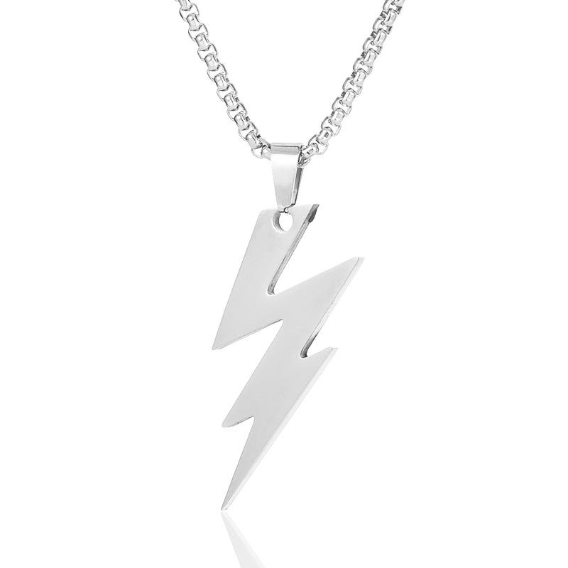 Men's Titanium Steel Lightning Pendant Necklace - Trendy, Hip-Hop Style, Versatile Accessory