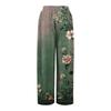 Damen Lockere Lässige Hose mit Blumenmuster, Weitem Bein, Elastischem Bund, Kordelzug und Taschen