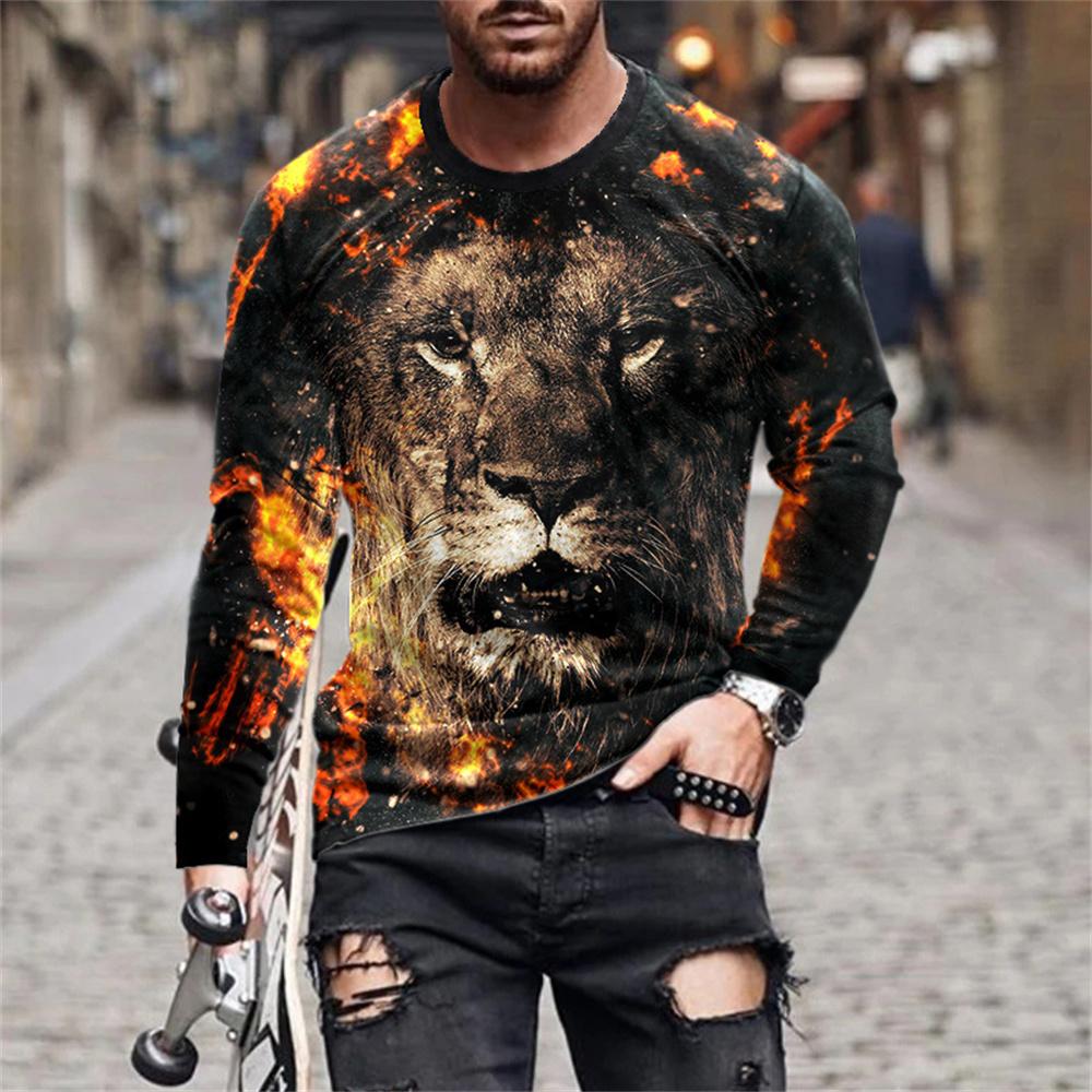 Spring Autumn Long Sleeve T-shirt 3d Printed Animal Pattern Men's O-collar T-shirt Casual Oversized Pullover Fashion Trend Top